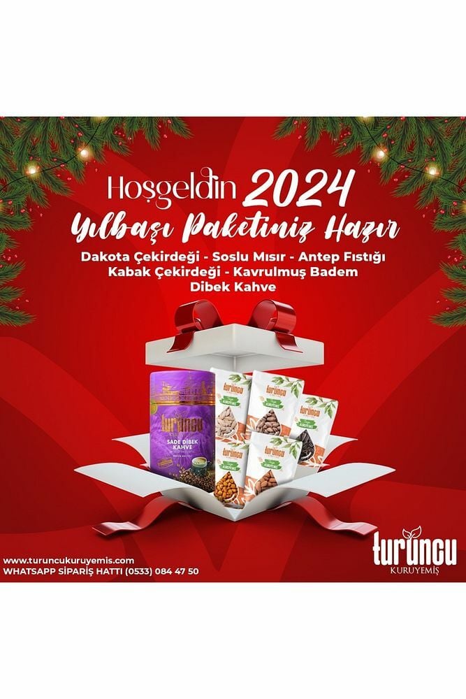 Lüx Yılbaşı Paketi - 6 Paket 250 gr Kuruyemiş ve 500 gr Sade Dibek